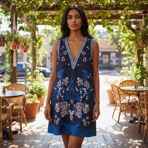 Foxiedox Anthropologie Yumiko Embroidered Striped Shift Dress